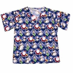 UA Scrubs Christmas Snow Globe V Neck Scrub Top